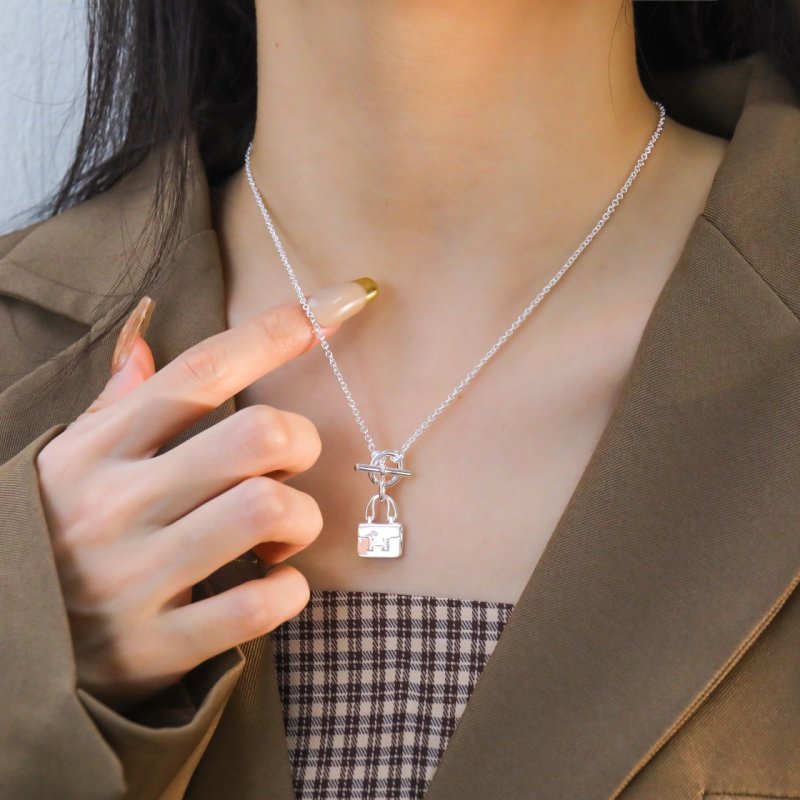 Silver-Tone Lock & Chain Pendant Necklace view