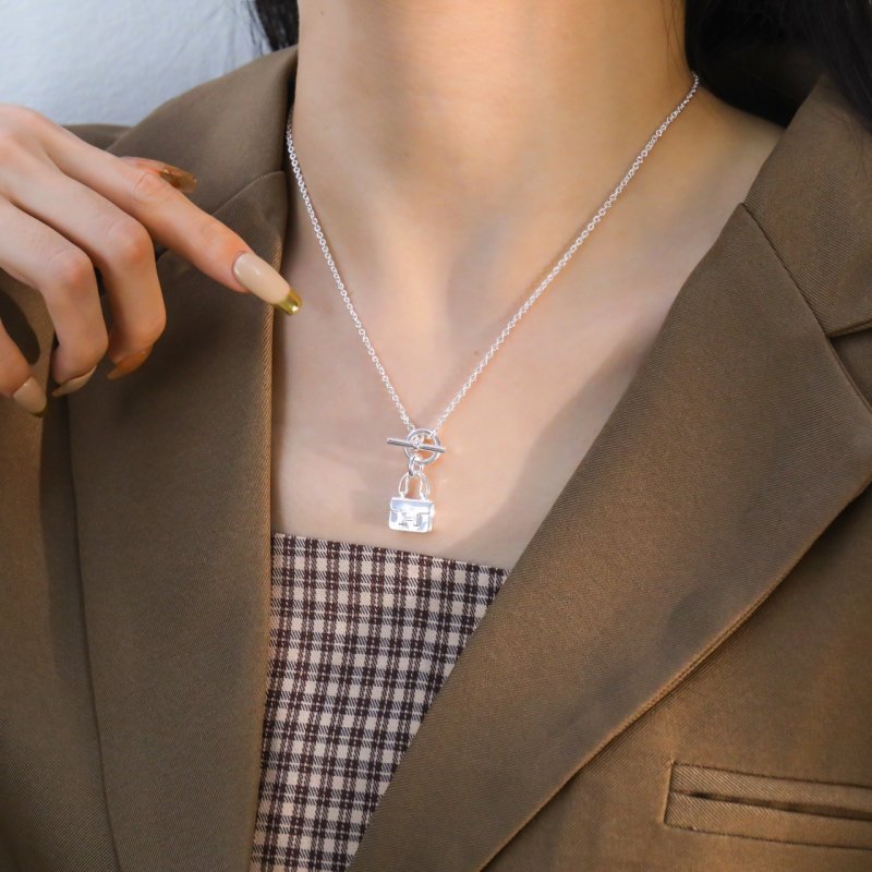 Silver-Tone Lock & Chain Pendant Necklace view