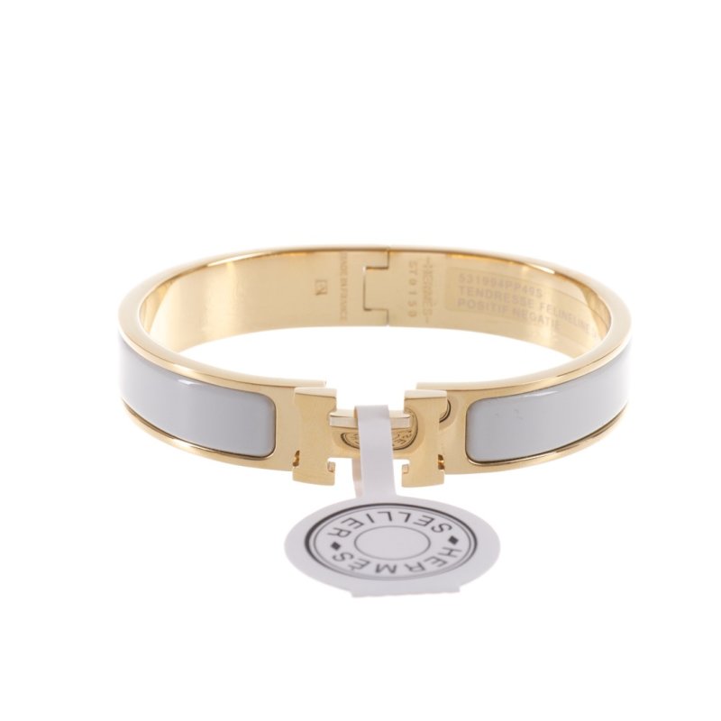 Hermès Enamel Clic Bracelet Light Grey Gold