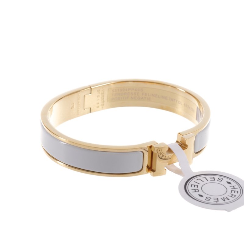 Hermès Enamel Clic Bracelet Light Grey Gold view