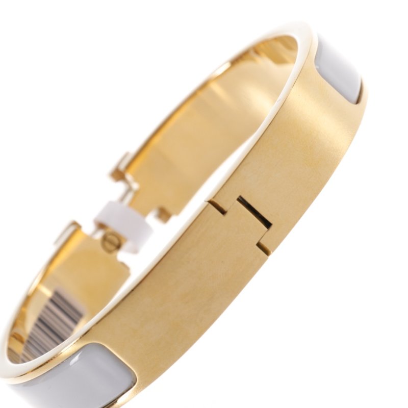 Hermès Enamel Clic Bracelet Light Grey Gold view