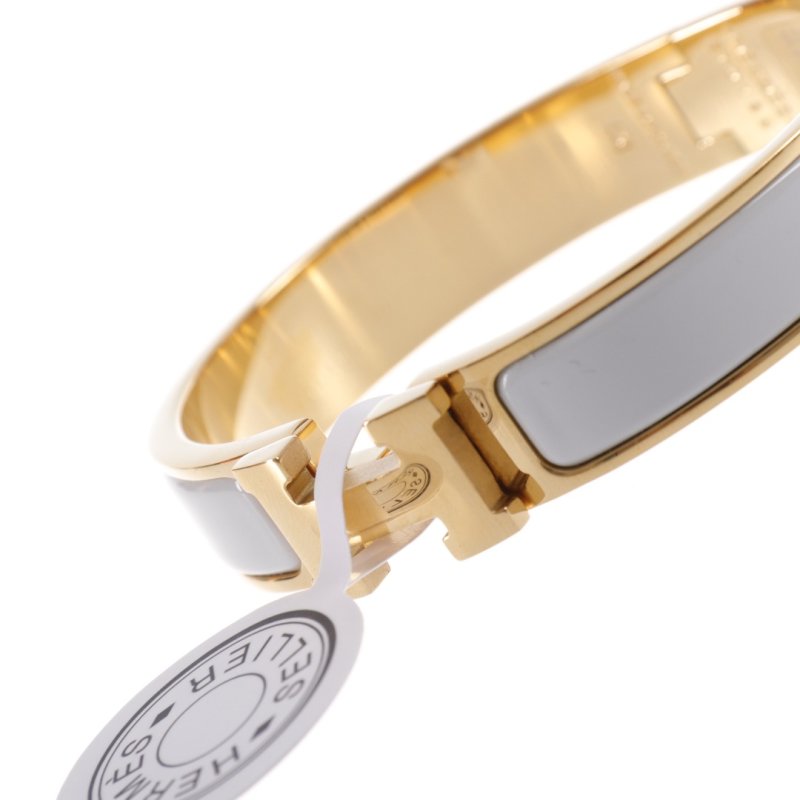 Hermès Enamel Clic Bracelet Light Grey Gold view
