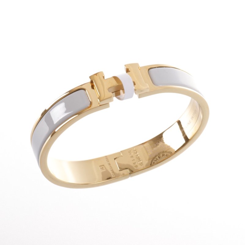 Hermès Enamel Clic Bracelet Light Grey Gold view