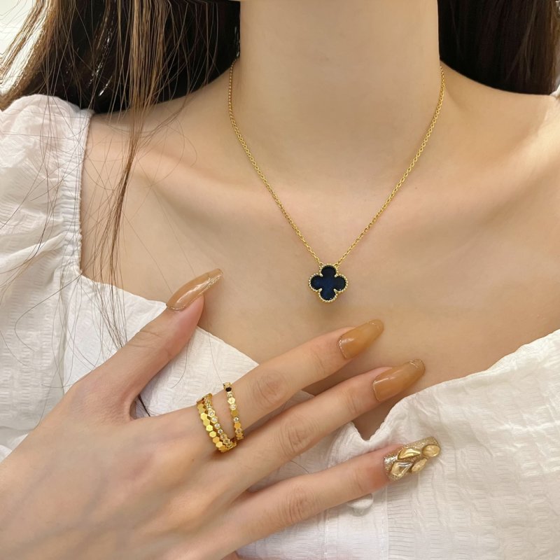 Gold Four-Leaf Clover Black Onyx Pendant Necklace view