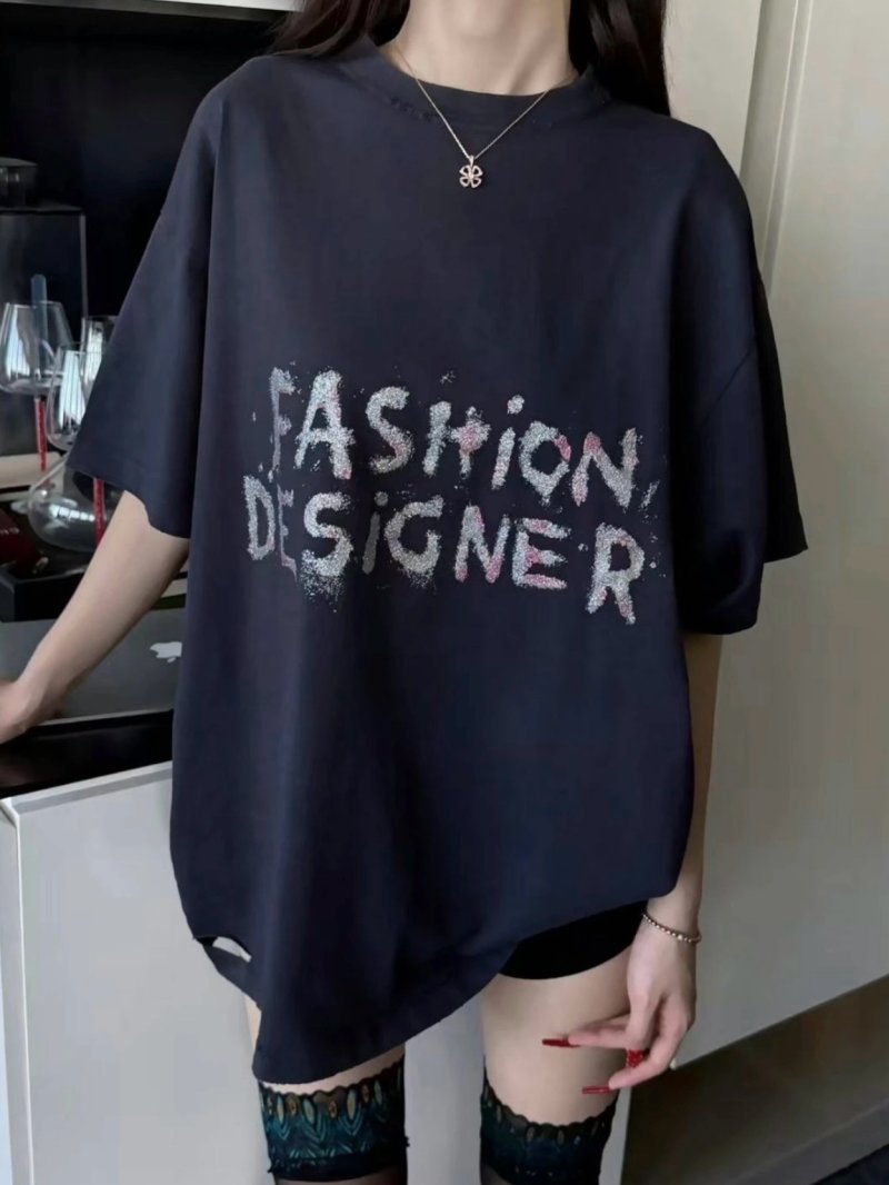 Black Distressed Graphic Print Oversized T-Shirt view