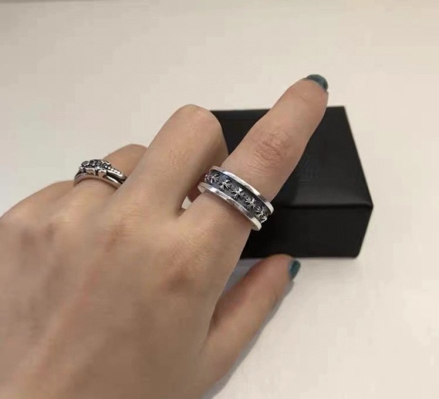 Chrome Hearts 925 Silver Floral Cross Band Ring view