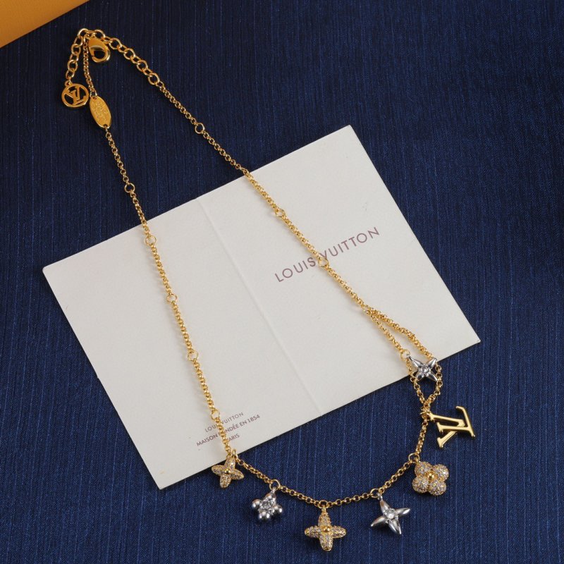 Louis Vuitton Gram Monogram Floral Zirconia Pendant Necklace Gold view