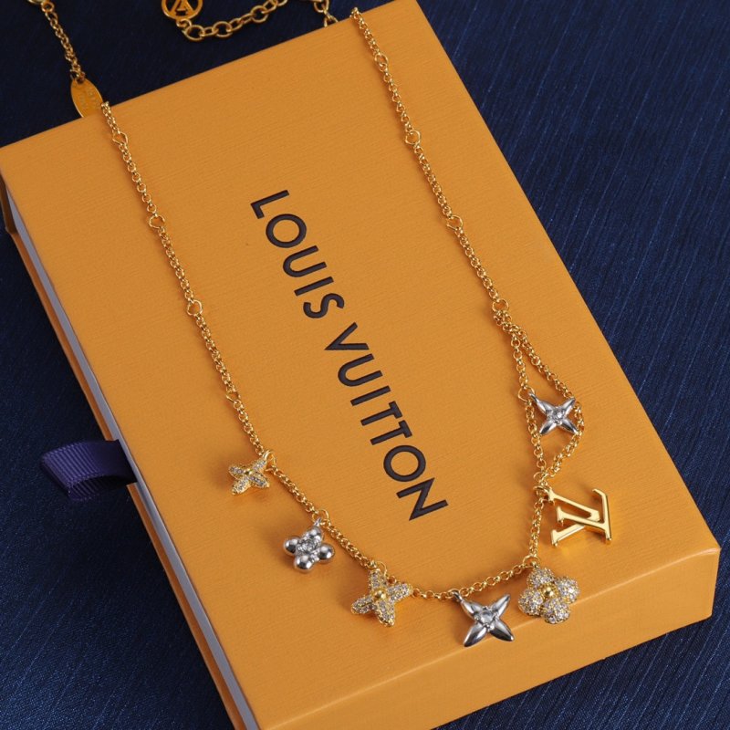Louis Vuitton Gram Monogram Floral Zirconia Pendant Necklace Gold view