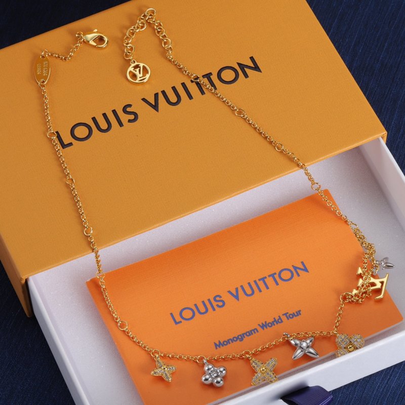 Louis Vuitton Gram Monogram Floral Zirconia Pendant Necklace Gold view