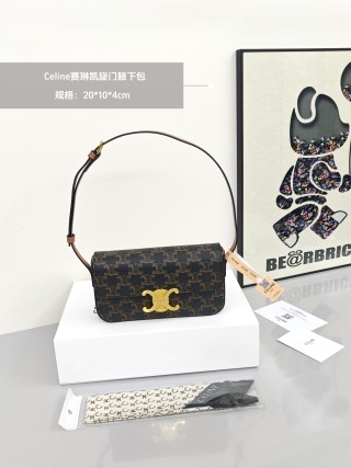 Celine Triomphe Monogram Shoulder Bag Black Gold