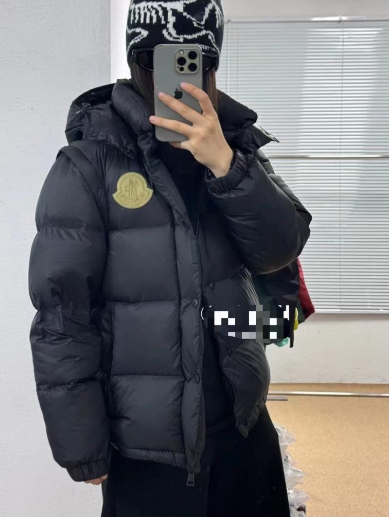 Moncler Black Puffer Down Jacket Gold Badge view