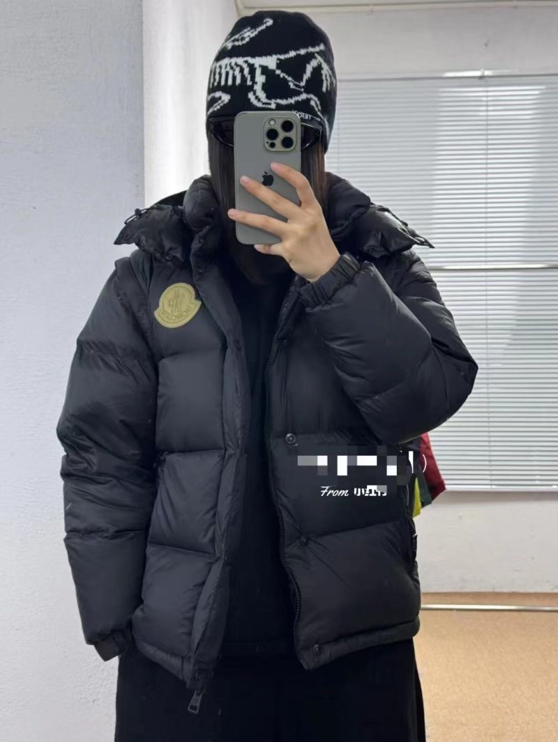 Moncler Black Puffer Down Jacket Gold Badge view