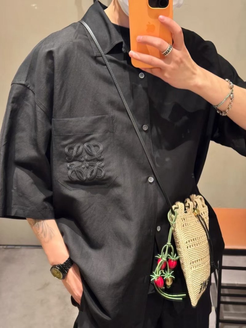 Loewe Black Oversized Embroidered Logo Shirt