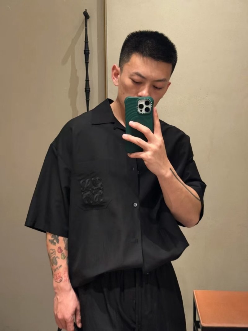 Loewe Black Oversized Embroidered Logo Shirt view