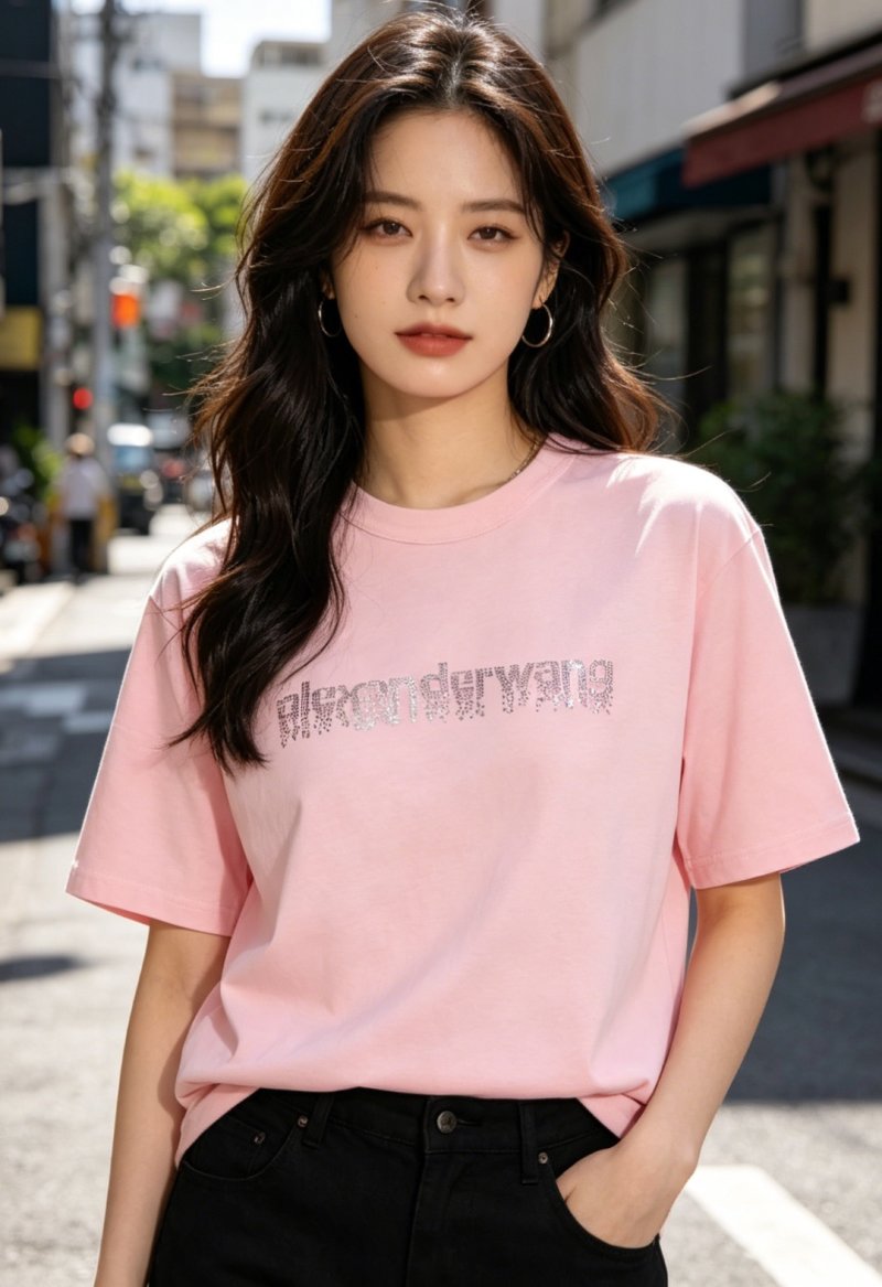 Pink Distressed Logo Graphic T-Shirt