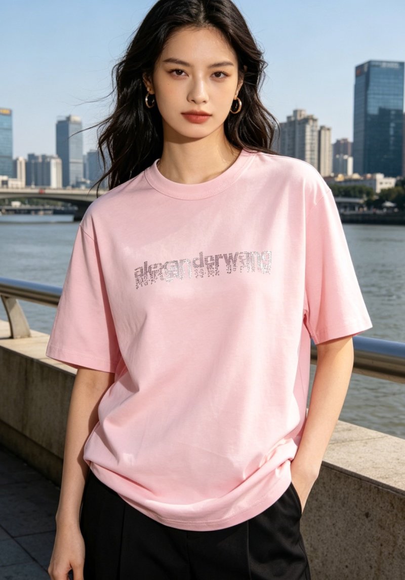 Pink Distressed Logo Graphic T-Shirt view