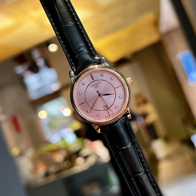 Tissot Carson Pearl Diamond Pink Dial Leather Watch