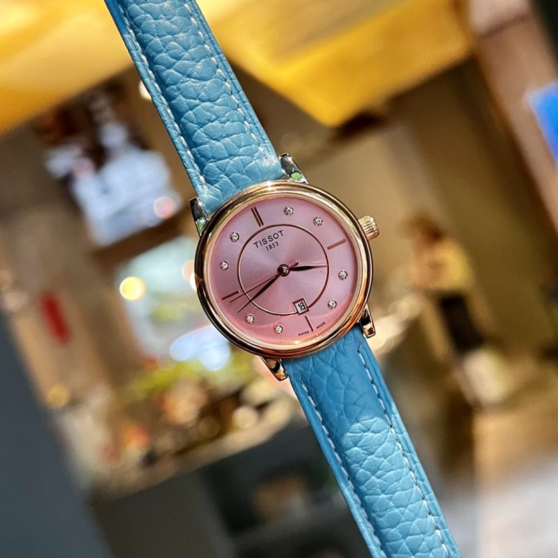 Tissot Carson Pearl Diamond Pink Dial Leather Watch view