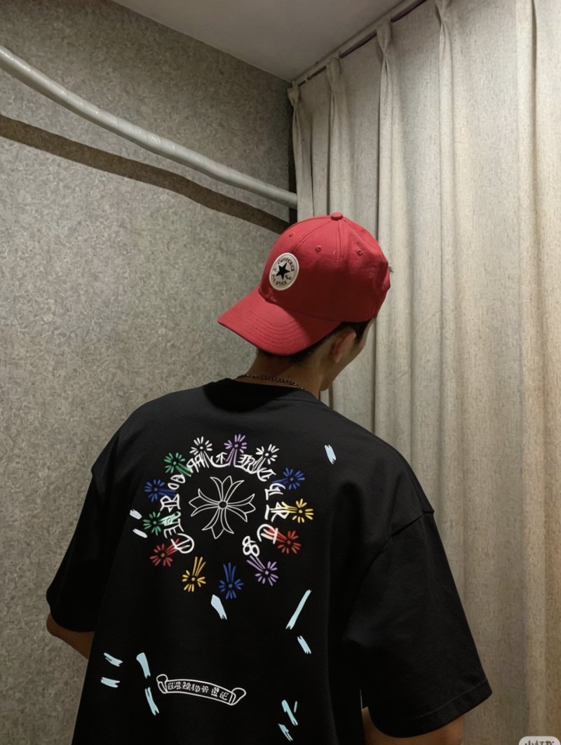 Essentials Black Graphic T-Shirt with Colorful Floral Design