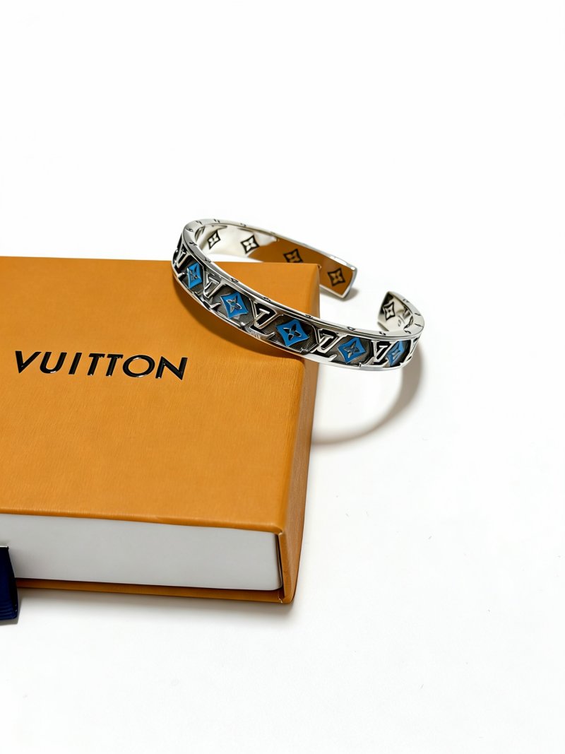 Louis Vuitton Monogram Blue Enamel Silver Cuff Bracelet