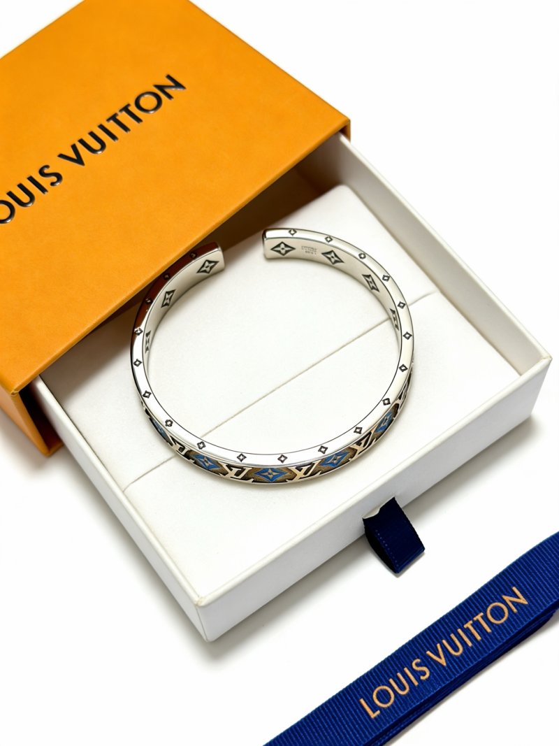 Louis Vuitton Monogram Blue Enamel Silver Cuff Bracelet view