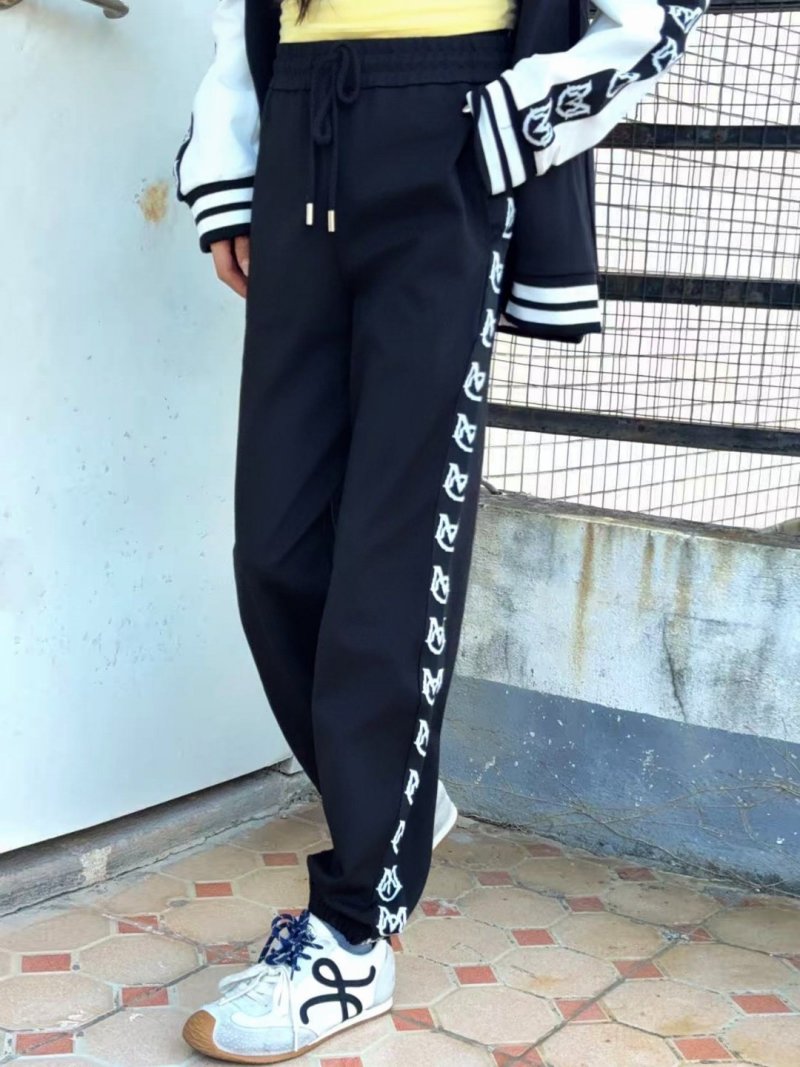 Black Taped Logo Trackpants with Stripe Detailing