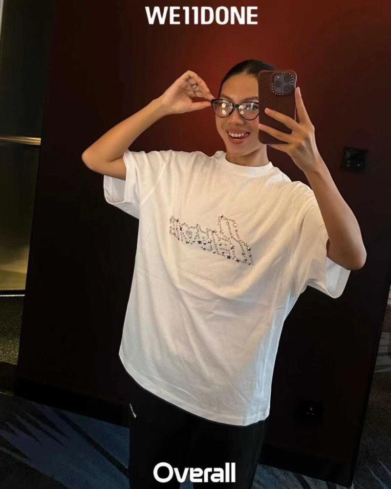 White Oversized T-Shirt with Rhinestone Logo Graphic