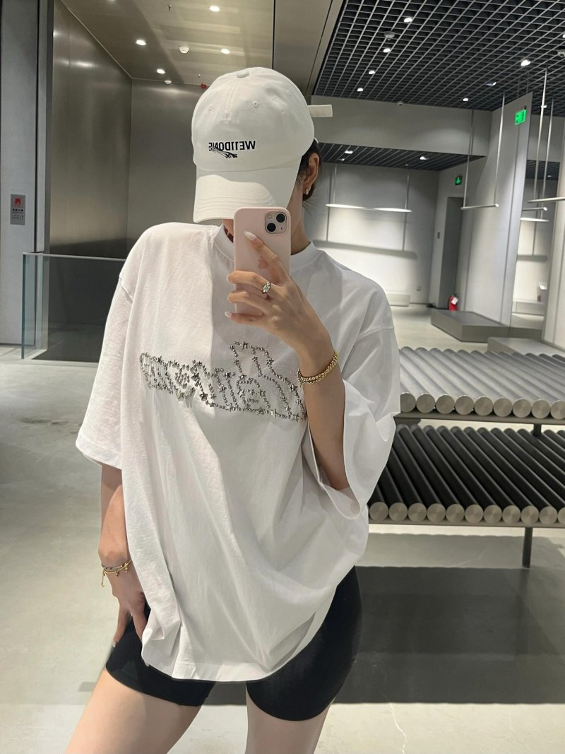 White Oversized T-Shirt with Rhinestone Logo Graphic view