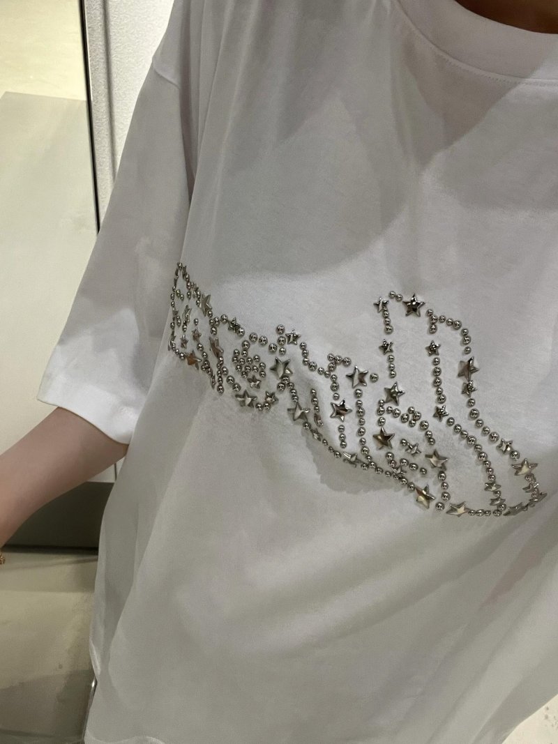 White Oversized T-Shirt with Rhinestone Logo Graphic view