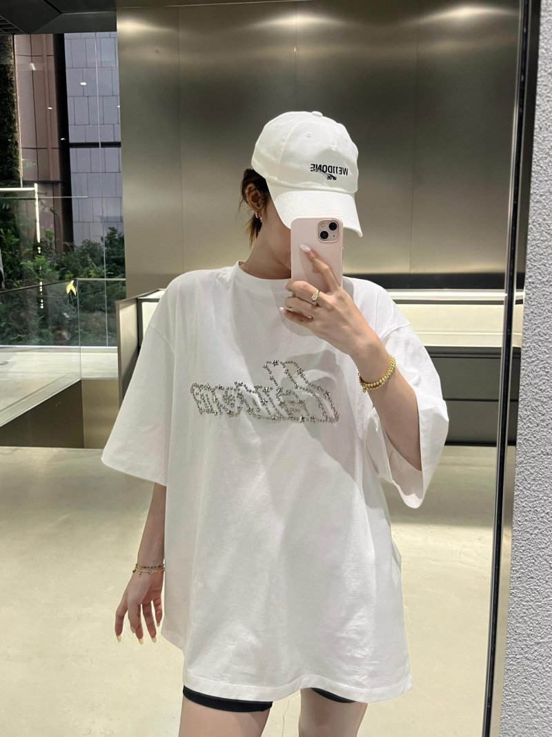White Oversized T-Shirt with Rhinestone Logo Graphic view