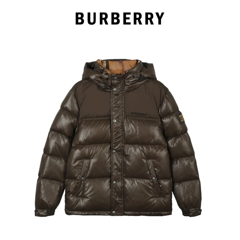 Burberry Contrast Tape Logo Hooded Down Jacket Black