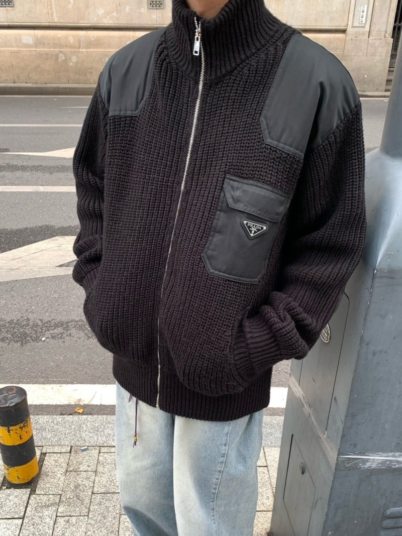 Prada Black Hybrid Knit Zip Jacket
