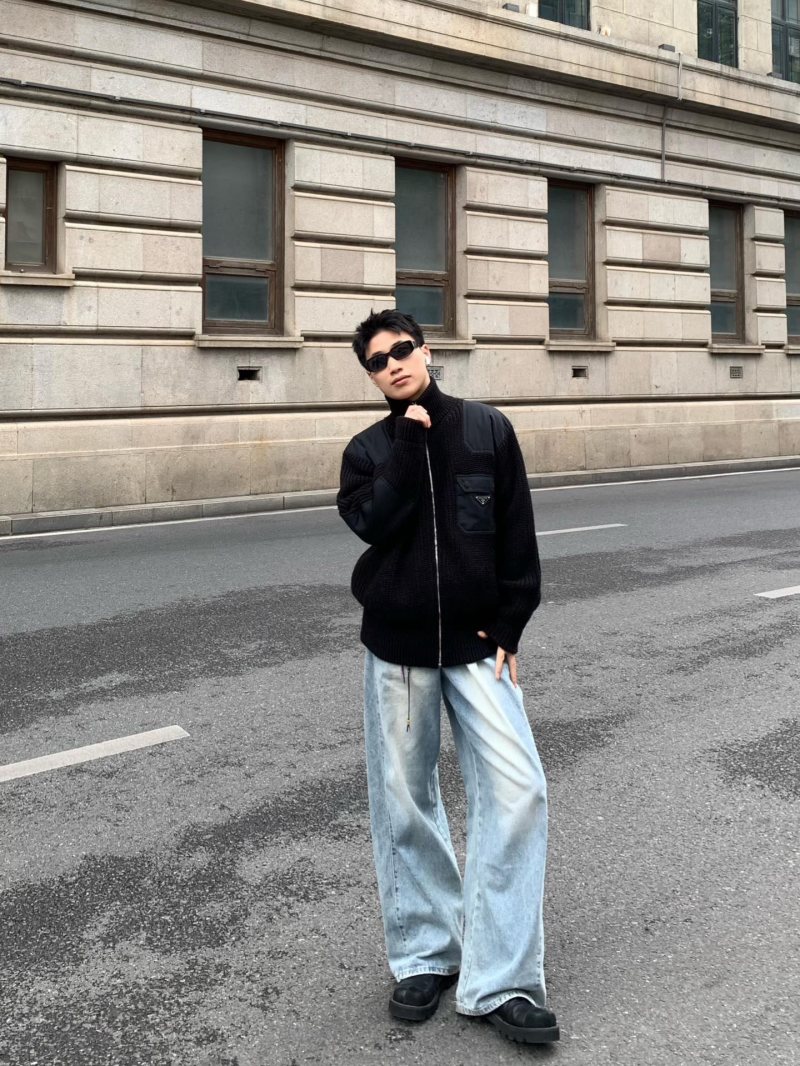 Prada Black Hybrid Knit Zip Jacket view