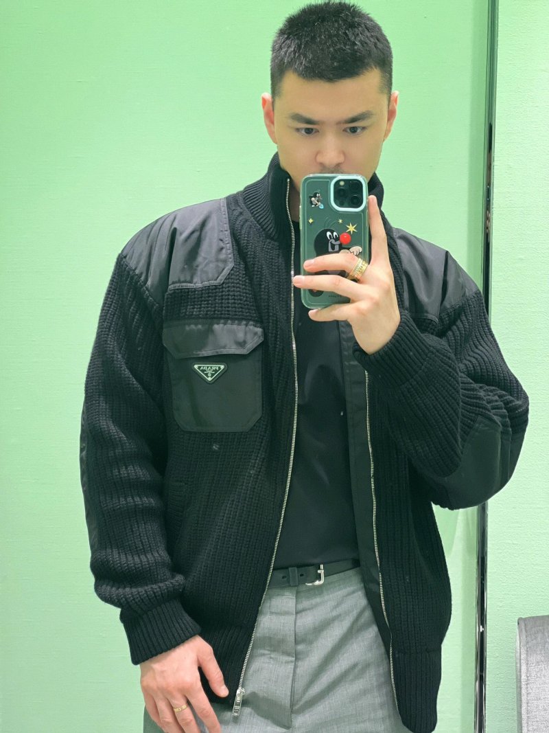 Prada Black Hybrid Knit Zip Jacket view