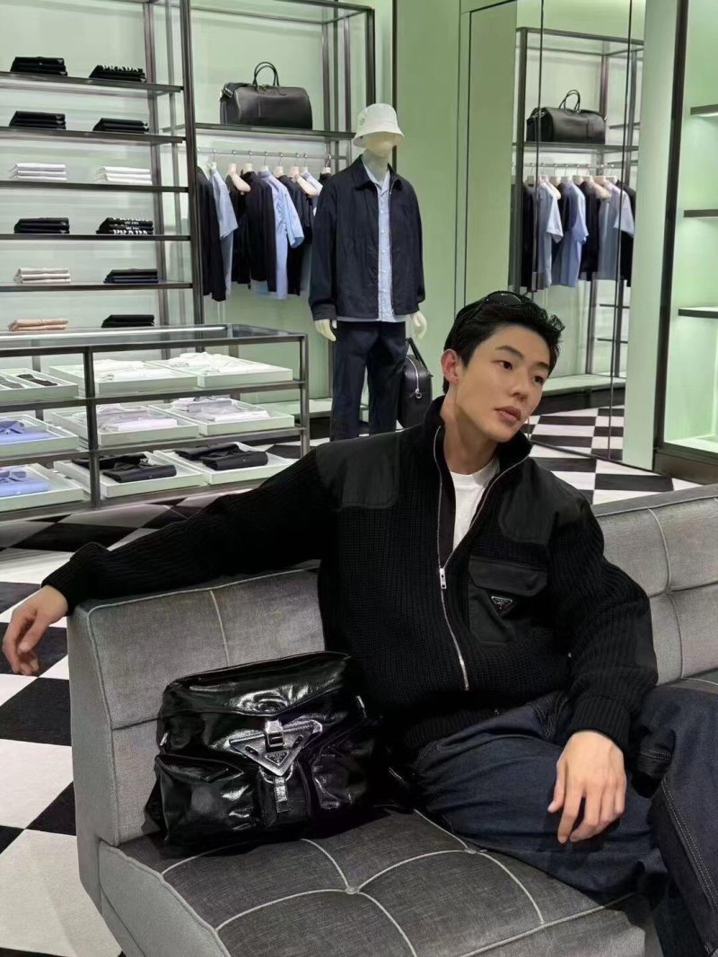 Prada Black Hybrid Knit Zip Jacket view