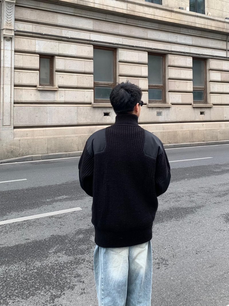 Prada Black Hybrid Knit Zip Jacket view