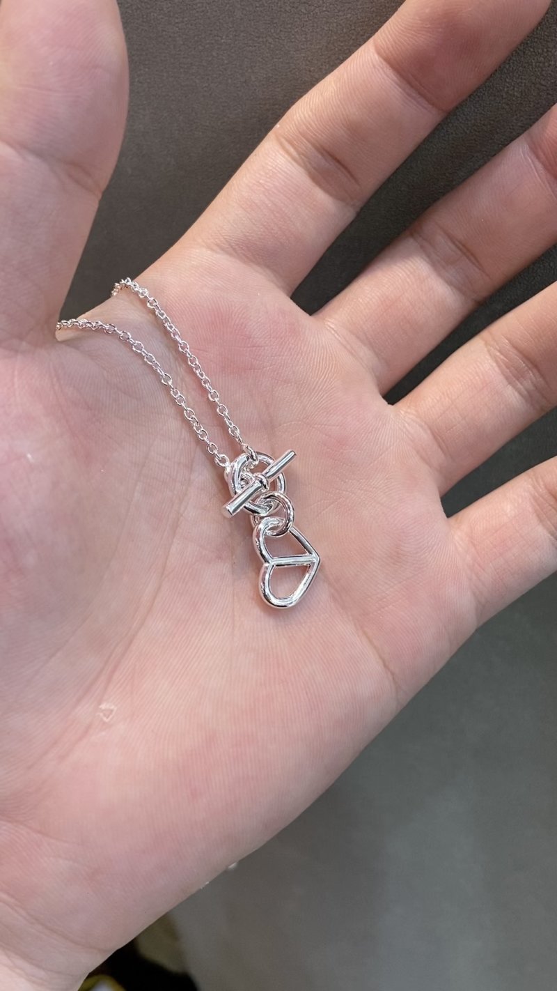 Heart Pig Nose Pendant Necklace - Platinum Silver