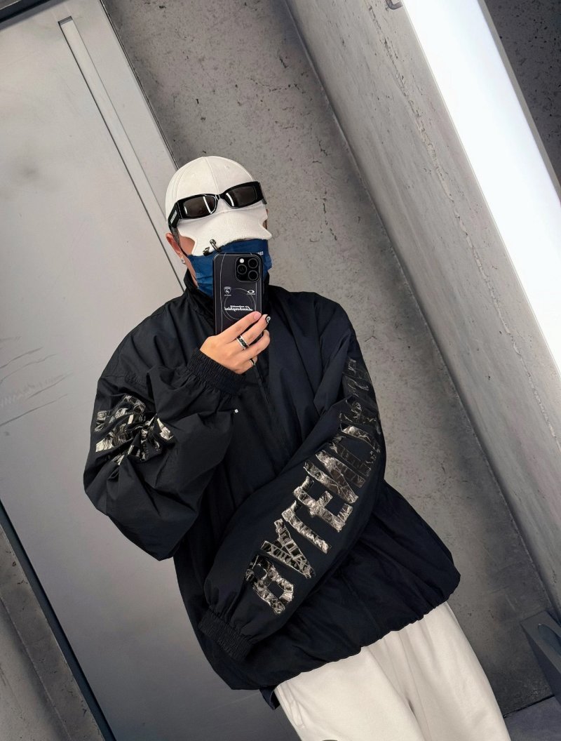 Stone Island Black Nylon Puffer Jacket with Metallic Sleeve Patch