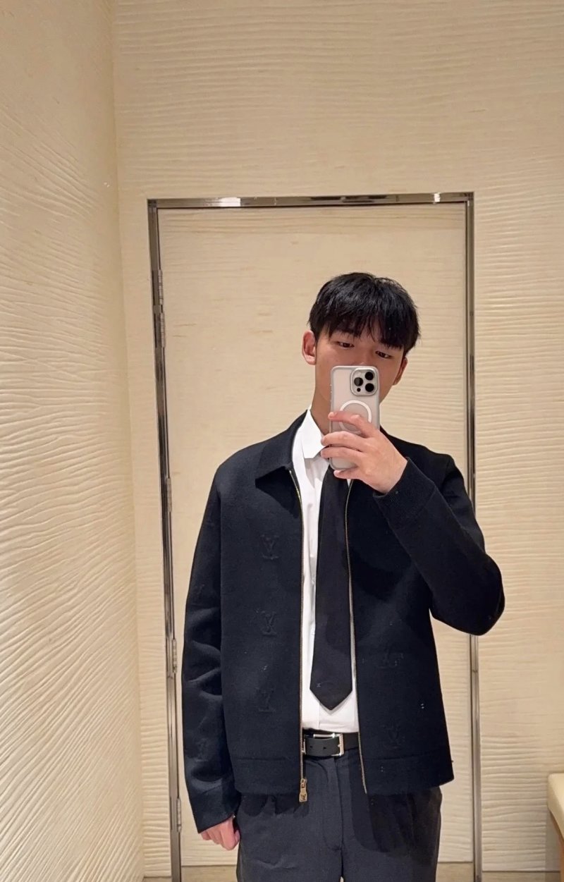 Black Wool Blend Harrington Jacket view