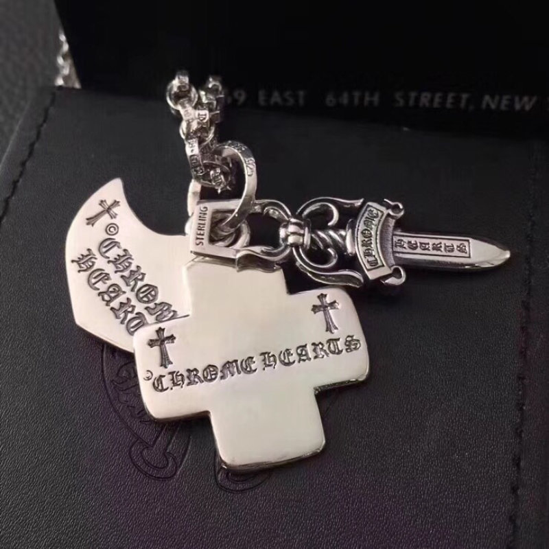 Chrome Hearts Dagger Cross Pendant Silver Chain Necklace view