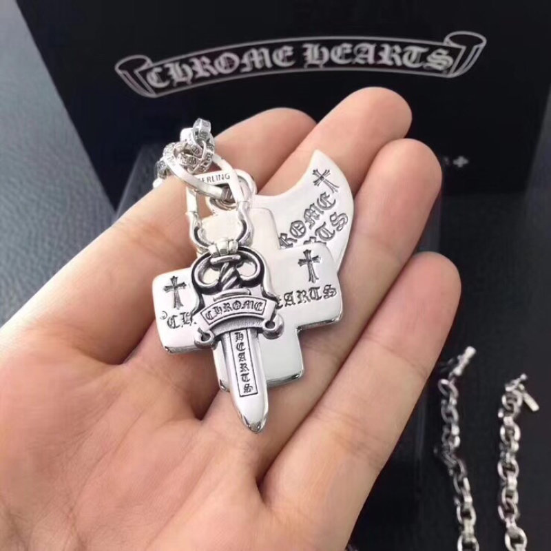 Chrome Hearts Dagger Cross Pendant Silver Chain Necklace view
