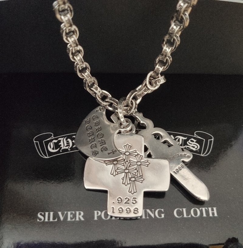 Chrome Hearts Dagger Cross Pendant Silver Chain Necklace view