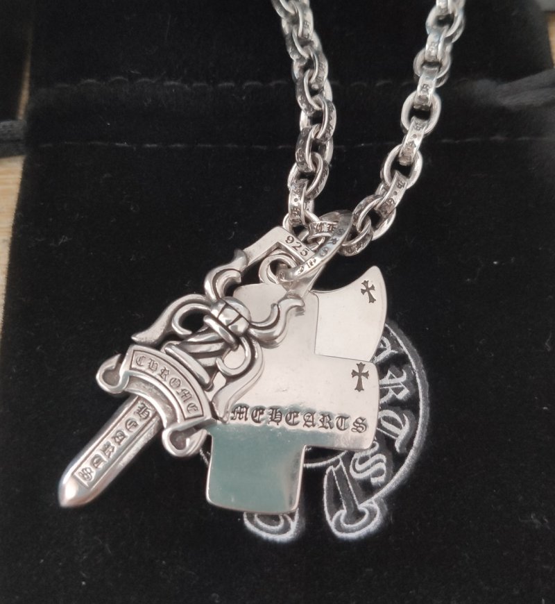 Chrome Hearts Dagger Cross Pendant Silver Chain Necklace view