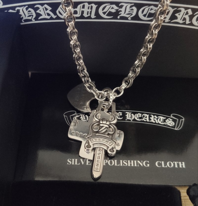 Chrome Hearts Dagger Cross Pendant Silver Chain Necklace view