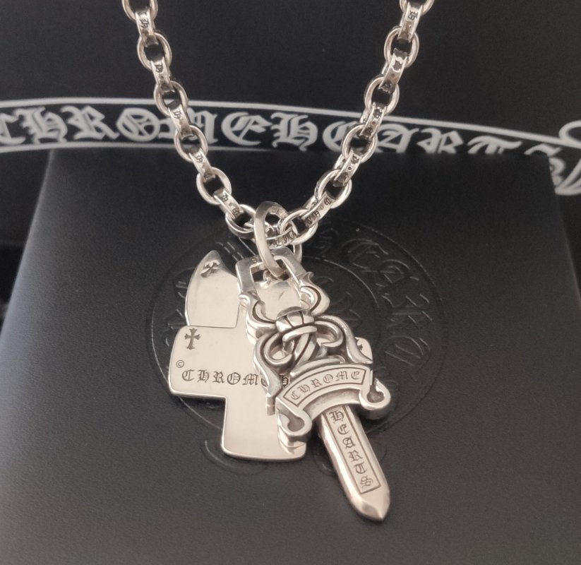 Chrome Hearts Dagger Cross Pendant Silver Chain Necklace view