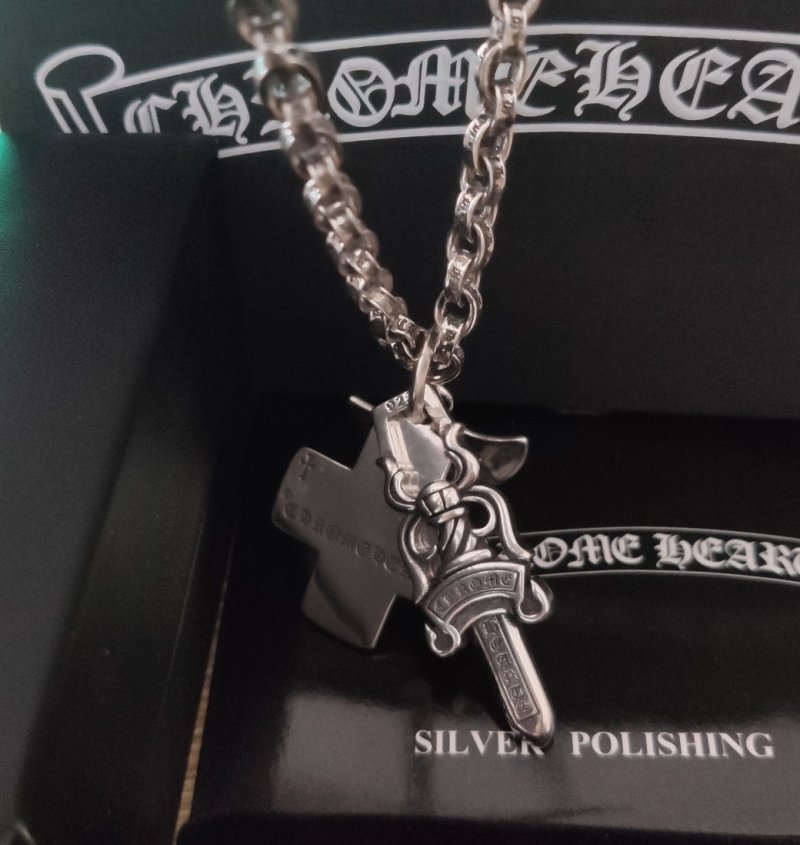 Chrome Hearts Dagger Cross Pendant Silver Chain Necklace view