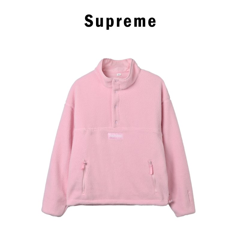 Pink Fleece Half-Zip Oversized Jacket view