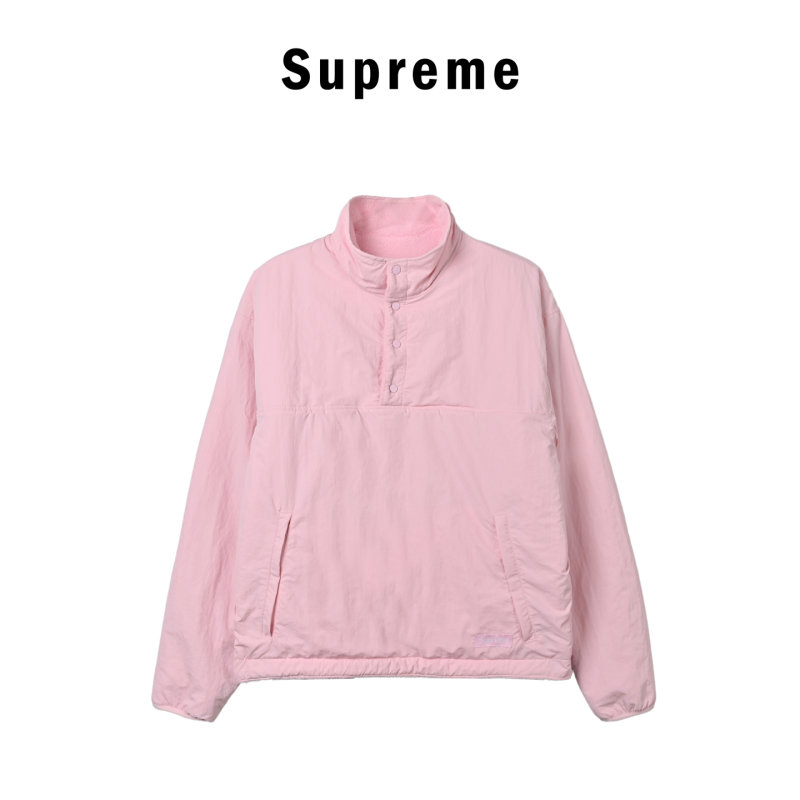 Pink Fleece Half-Zip Oversized Jacket view