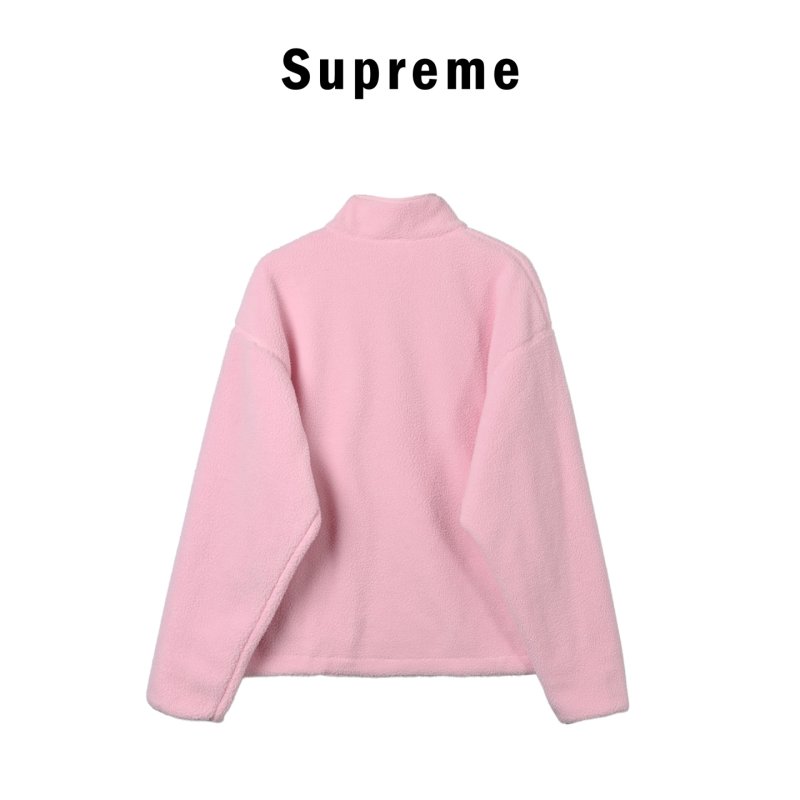Pink Fleece Half-Zip Oversized Jacket view