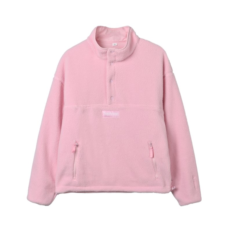 Pink Fleece Half-Zip Oversized Jacket view